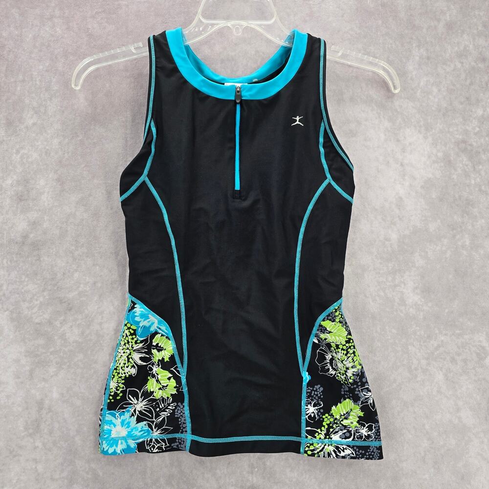 Danskin Black Floral Rash Guard Zip Swimwear Tankini‎ Tank Top Medium M 10